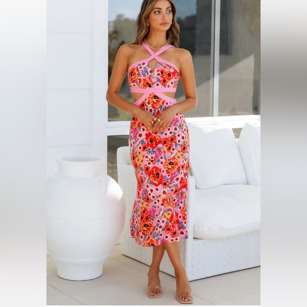 Hello Molly Pink Floral Midi Dress